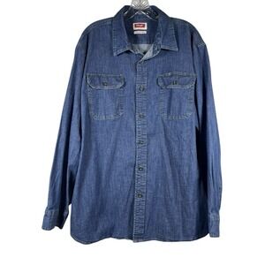 WRANGLER Sz XL Men's Denim Shirt Button Down LS Flex Comfort Dark Blue Wash Work